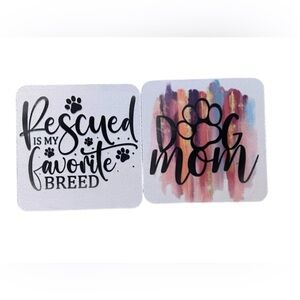 Handmade Dog Mom & Rescue Quote 4x4 Coasters – Set of 2